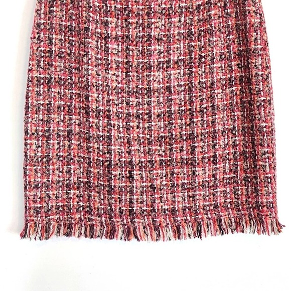Talbots Tweed Boucle Fringe Wool Blend Pink Multi A Line Skirt Size 6 - Picture 8 of 10